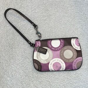 Coach Optic Circle Pattern Wristlet Purple and Brown Signature C